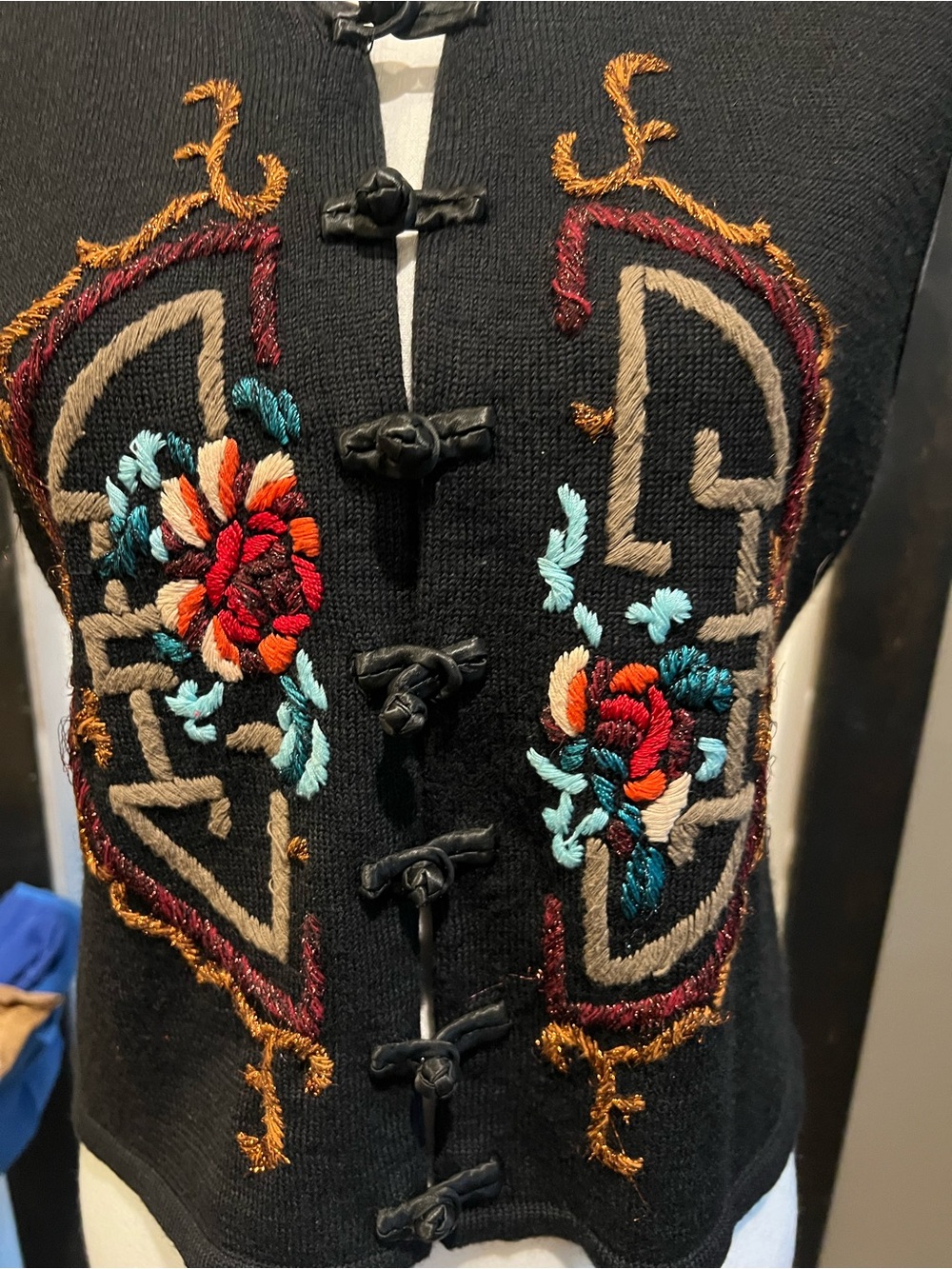 Carol Little Black Embroidered Floral Button-Front Sweater Vest - Picture 4 of 5